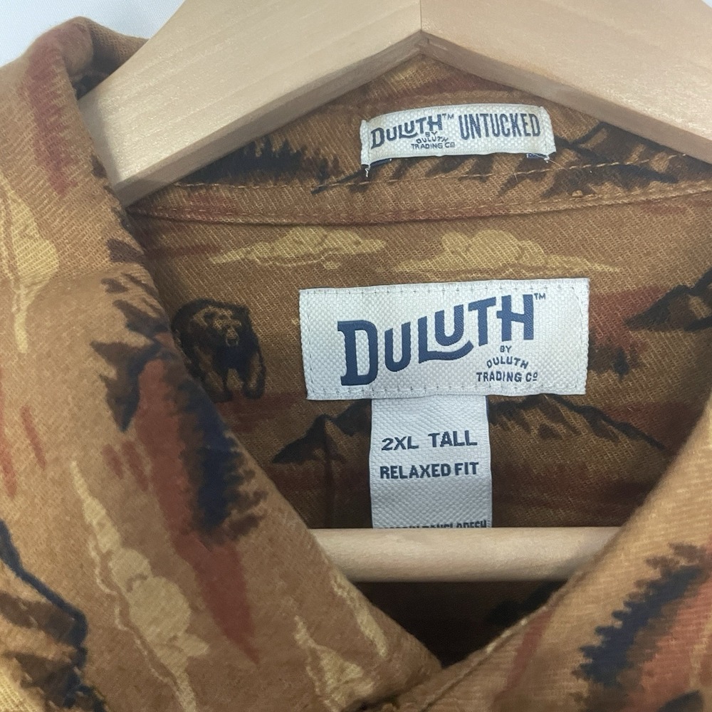Duluth Trading Co Men's 3XL Brown Bear Print Flannel Shirt Long Sleeve - Picture 2 of 7